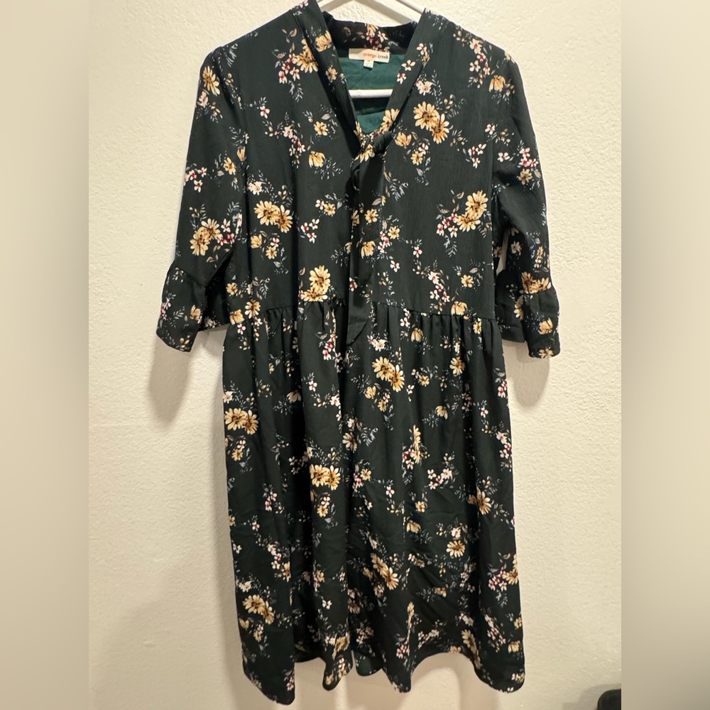 Orange Creek Forest Green Floral Dress